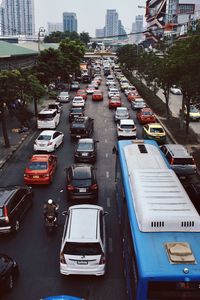 High angle view of traffic on city street