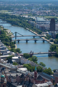 High angle view of river amidst buildings in city