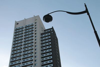 Low angle view of buildings against clear sky