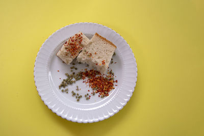 Directly above shot of food in plate on table