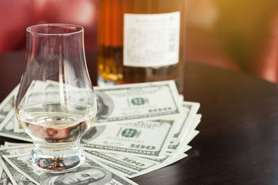 Close-up of drink in glass on table