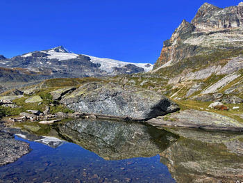 Crystal clear glacier lake panorama, vanoise national park, hautes alps, france