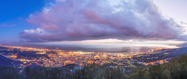 Panoramic view of landscape against sky during sunset, genoa, italy