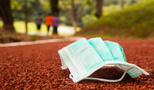 Close-up of tea cup on field