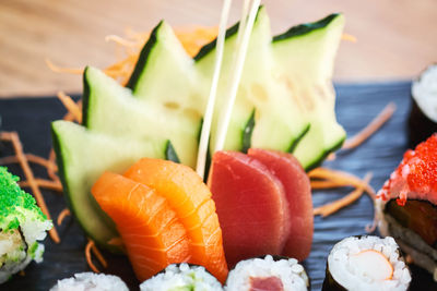 Close-up of sushi served on plate