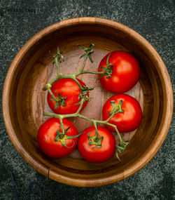 High angle view of tomatoes in container