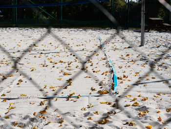 Beach volleyball court in a park in the autumn. end of summer