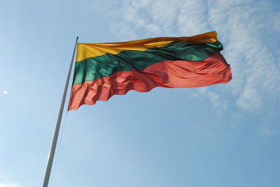 Low angle view of flag against sky