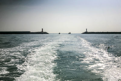 Scenic view of sea against clear sky