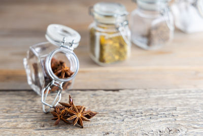 High angle view of drink in jar on table