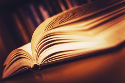 Close-up of open book on table