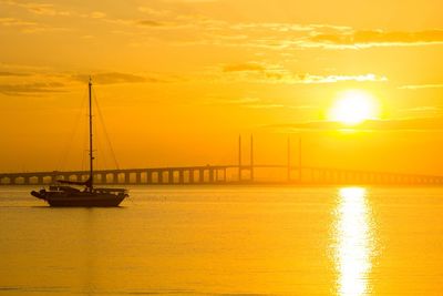 Scenic view of sea against orange sky