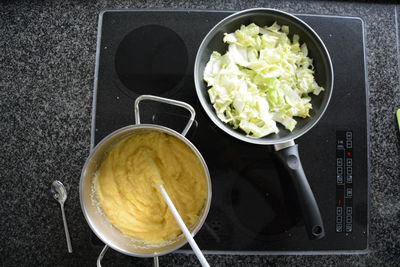 High angle view of food on table