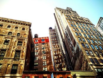 Low angle view of buildings against clear sky