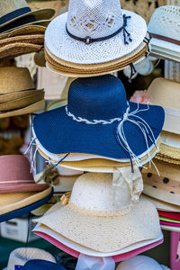 Hats for sale at market stall