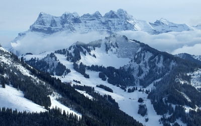 Scenic view of snowcapped mountains against sky