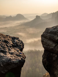 Panoramic view of rocks and mountains against sky