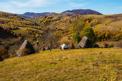 Abandoned house, in the mountains. colorful autumn forest