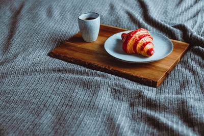 High angle view of breakfast on table