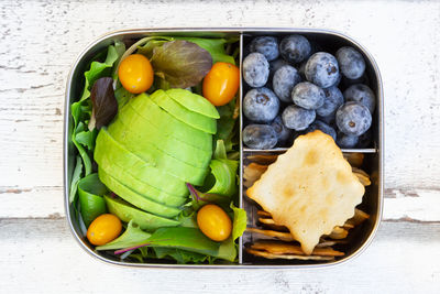 High angle view of fruits in bowl on table