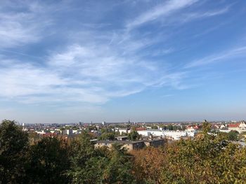 High angle shot of townscape against sky