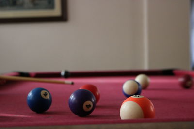 Close-up of multi colored ball on table