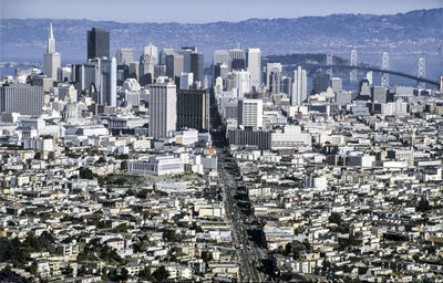 High angle view of buildings in city