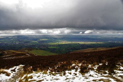 Scenic view of landscape against cloudy sky