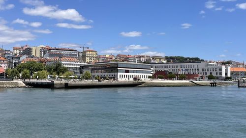 River by buildings in city against sky