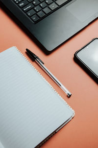 High angle view of objects on table