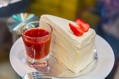 Close-up of dessert in glass on table