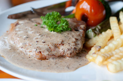 Close-up of food served in plate