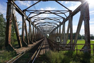 Railroad track amidst trees against sky