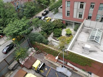 High angle view of street amidst buildings in city