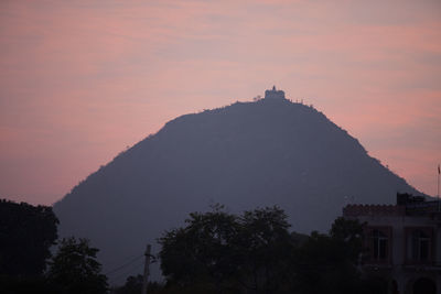 Silhouette of building at sunset