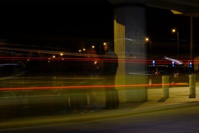 Light trails on road at night