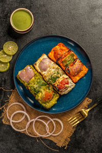 High angle view of food on table