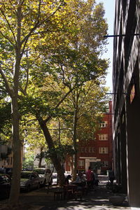 View of road along buildings