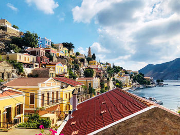 High angle view of townscape against sky