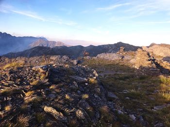 Scenic view of rocky mountains against sky