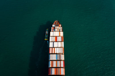 Aerial top view container cargo ship in import export business service commercial trade logistic 