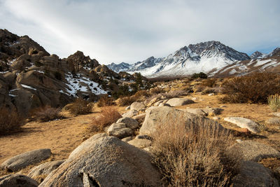 Scenic view of snowcapped mountains against sky