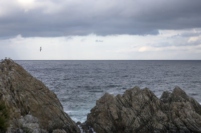 Scenic view of sea against cloudy sky