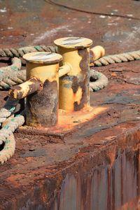 High angle view of old rusty metal wood