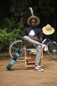 Portrait of man riding bicycle