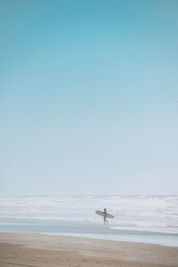 Scenic view of beach against clear sky