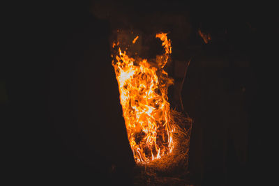 Close-up of fire in the dark