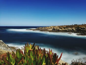 Scenic view of calm sea against clear sky