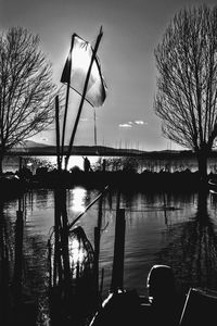 Reflection of trees in water against sky