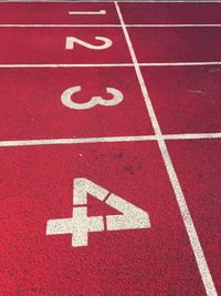 High angle view of numbers on sports track